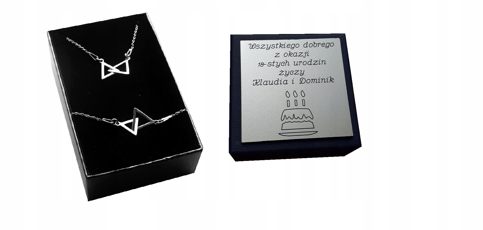 

Srebrny komplet trójkąty srebro 925 Grawer