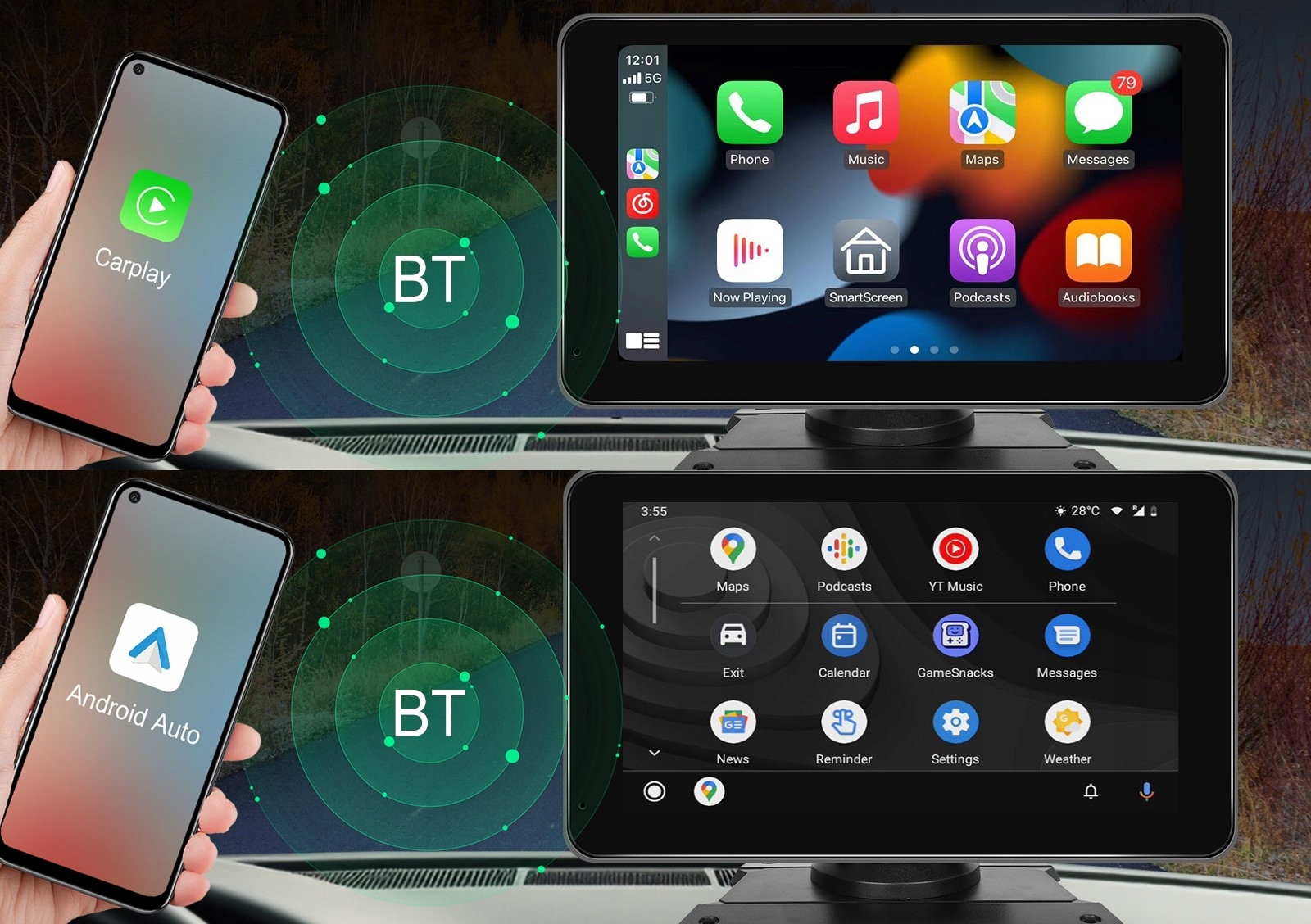 RADIO STACJA MULTIMEDIALNA ANDROID AUTO APPLE CARPLAY ANDROID 13 2/32GB GPS Szerokość produktu 18.8 cm