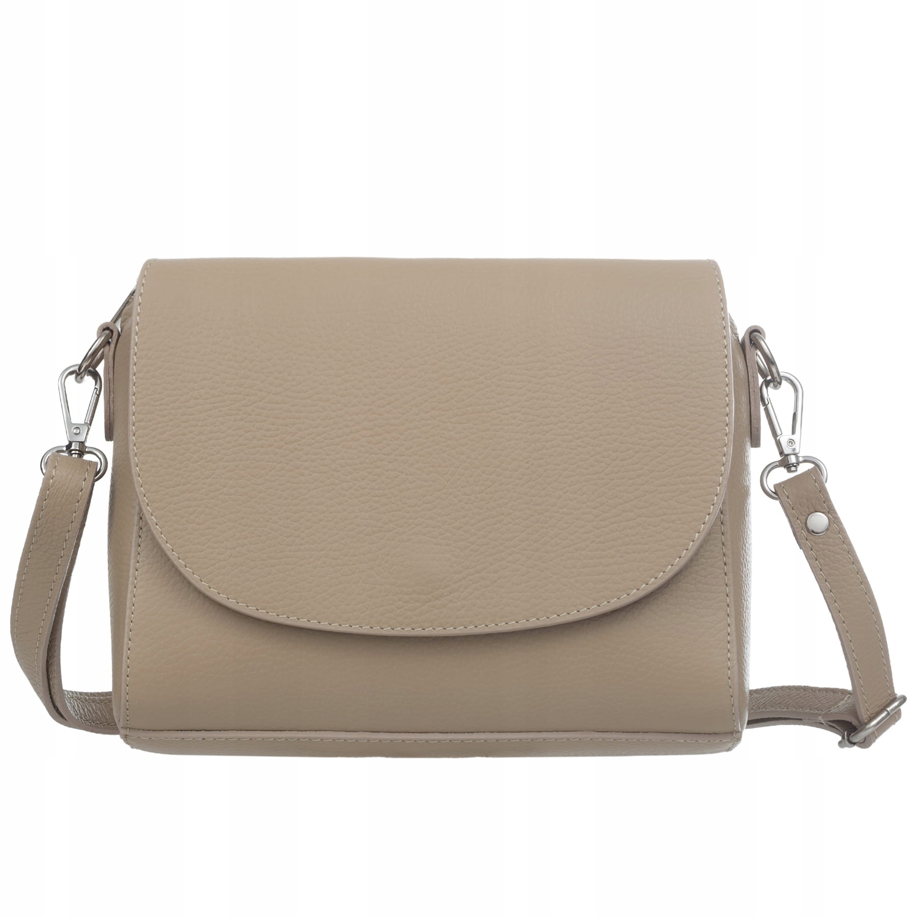 Vera Pelle torebka damska skórzana listonoszka 3 komorowa z paskiem Beżowa