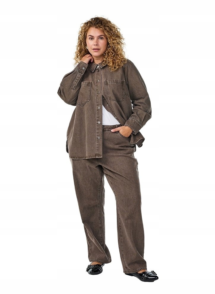 Bunda Plus Size Zizzi Módní Džínová Košile Šedohnědá 096B 44