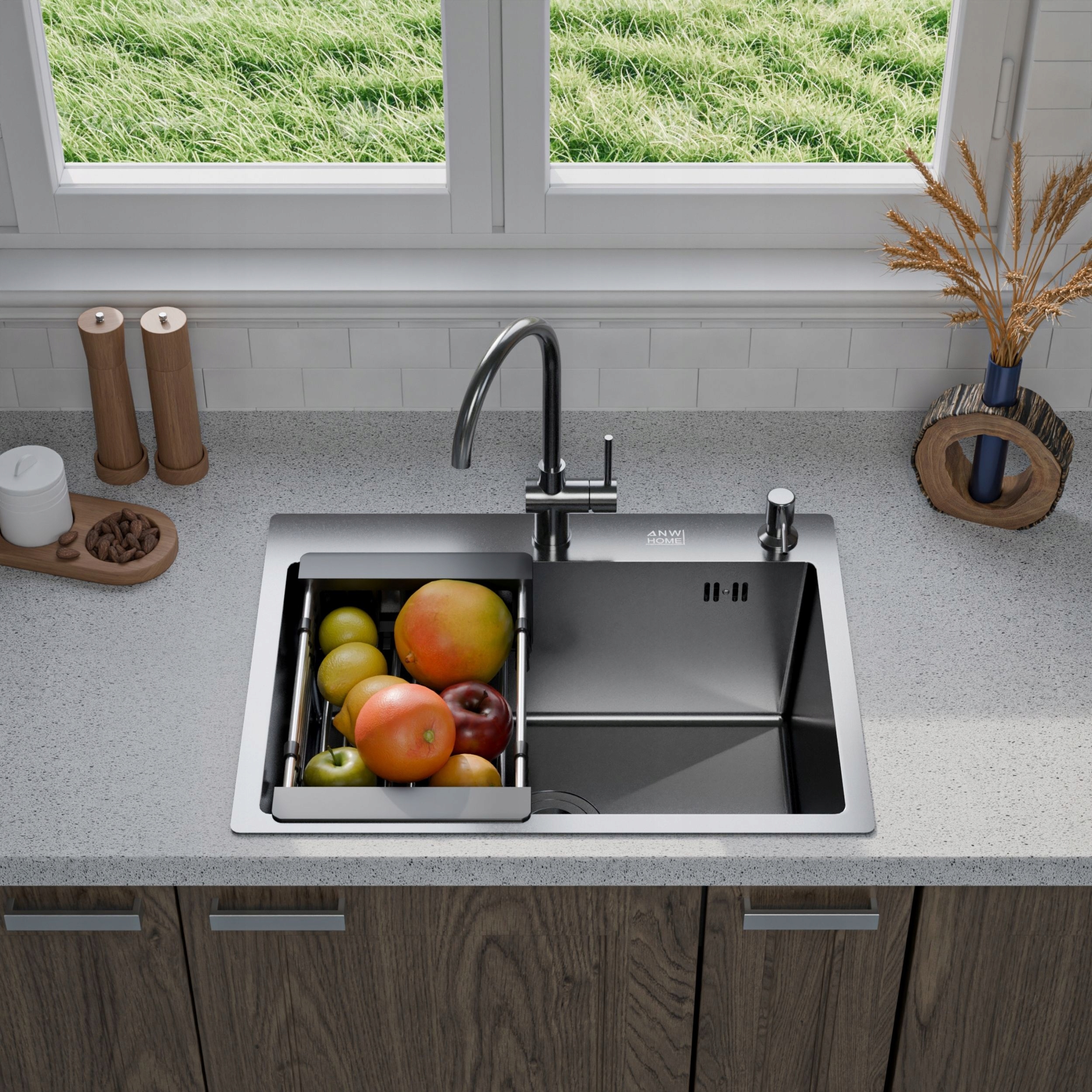 Jednokomorový Drez Grafit Nano Black 60x45x22 cm