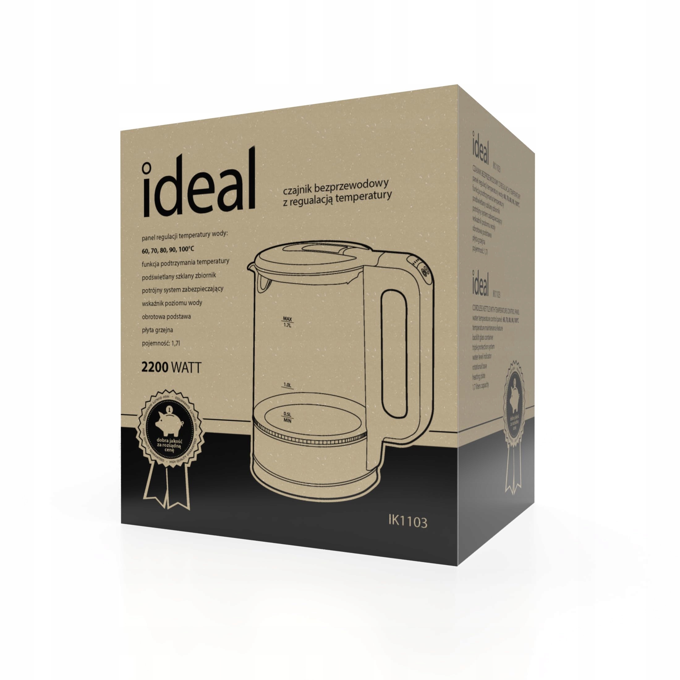 ELDOM Czajnik Szklany z Regulacją Temperatury 1,7L 2200W LED Filtr Kalku — miniatura 9