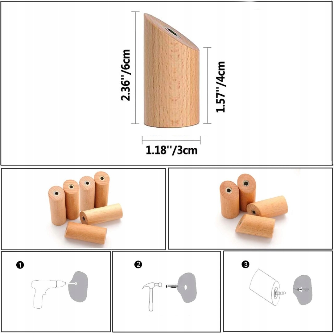 Wieszak haczyk przykręcany 6 SZTUK Haczyk ścienny pojedynczy na ubrania Szerokość mebla 3 cm