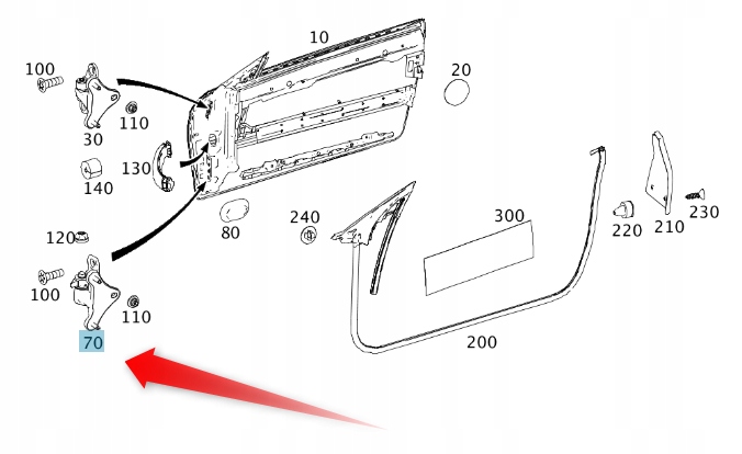 Závěs Levých Dveří Mercedes W212 Kupé Spodní