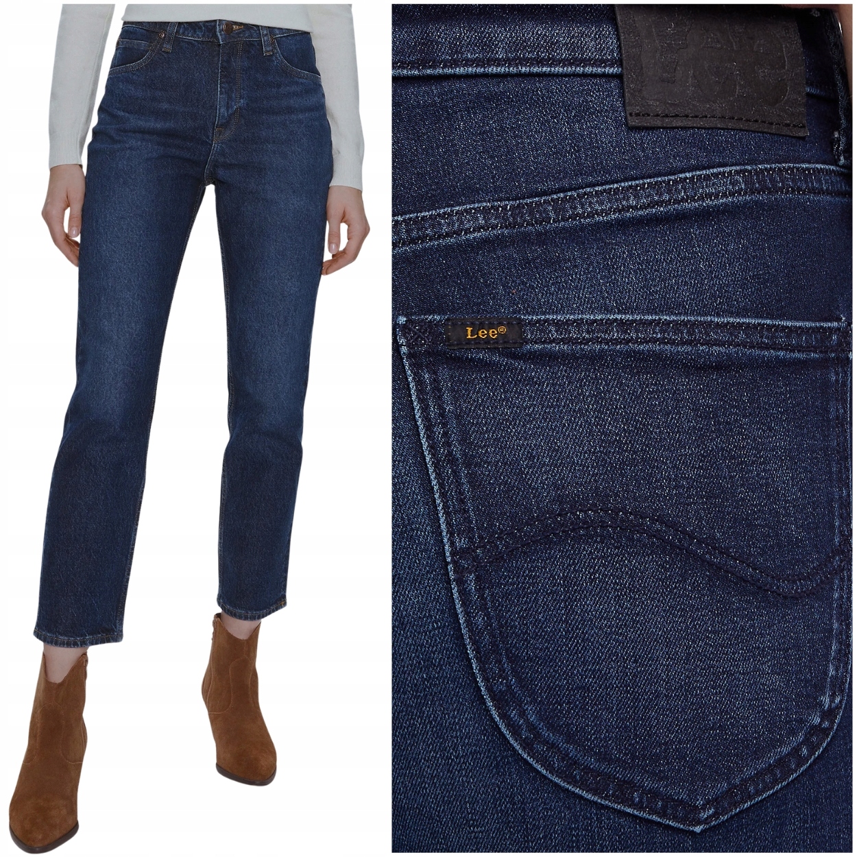 Lee Carol Dark Used jednoduché vysoké dámské džínové kalhoty 7/8 W29 L31