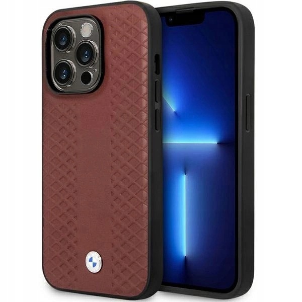 Etui Bmw Leather Diamond Pattern na iPhone 14 Pro burgundowe