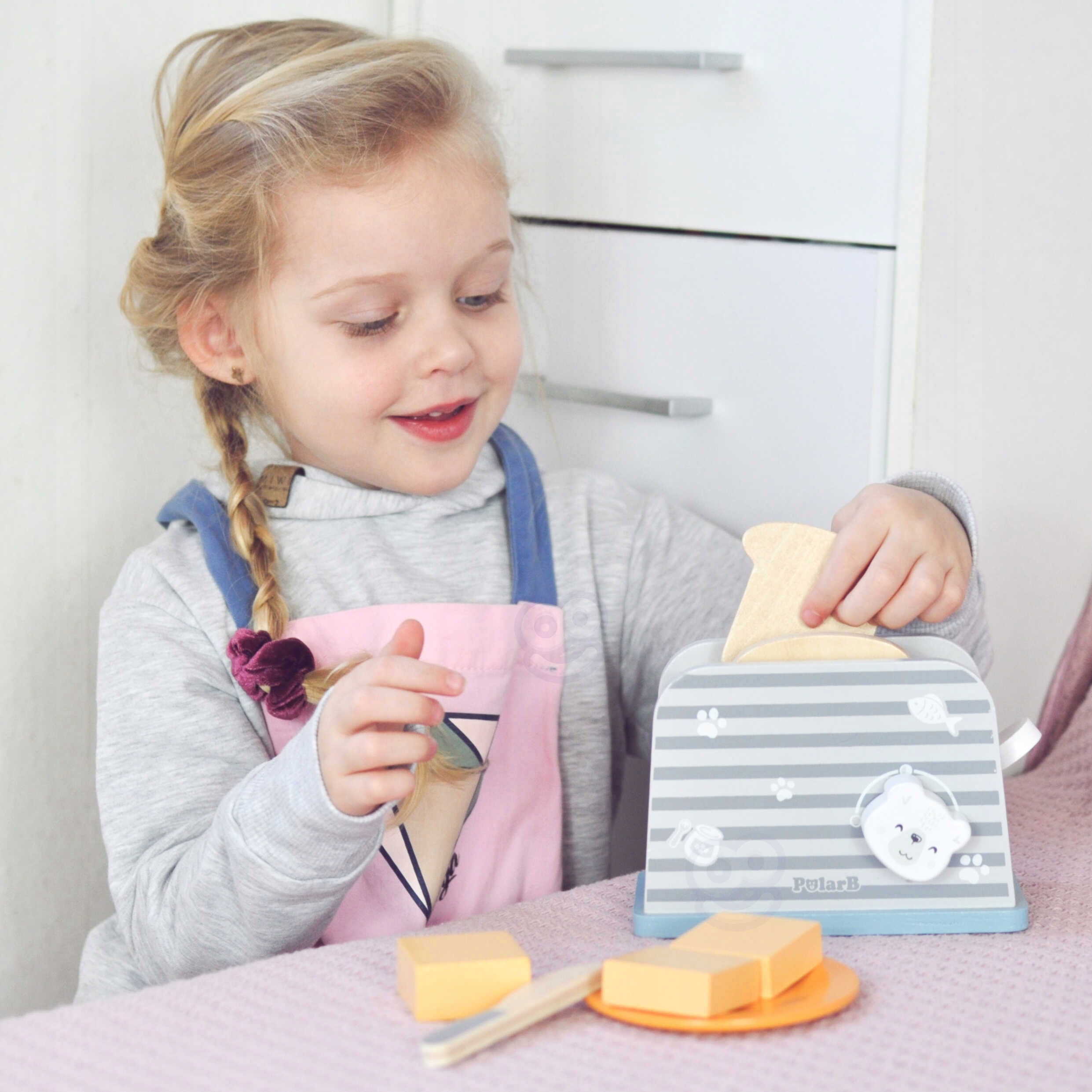 VIGA TOSTER DREWNIANY SZARY PolarB ZESTAW AKCESORIA TOSTY TALERZYK Marka Viga