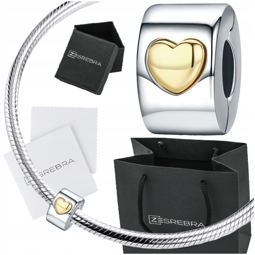 

Charms srebro S925 Blokada Pozłacane Serce koralik