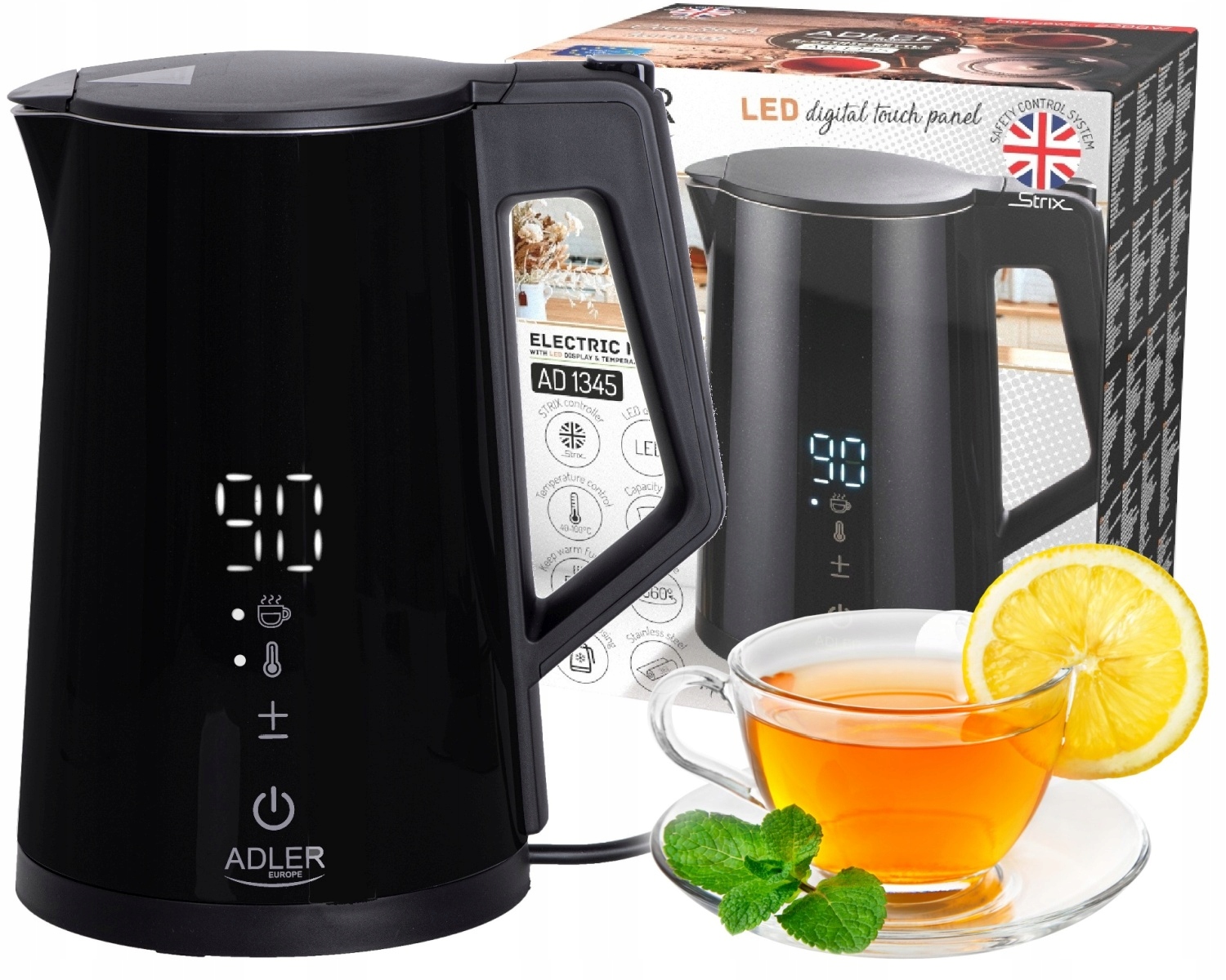 Kovová elektrická Led konvice s regulací teploty 1,7 l Strix Černá