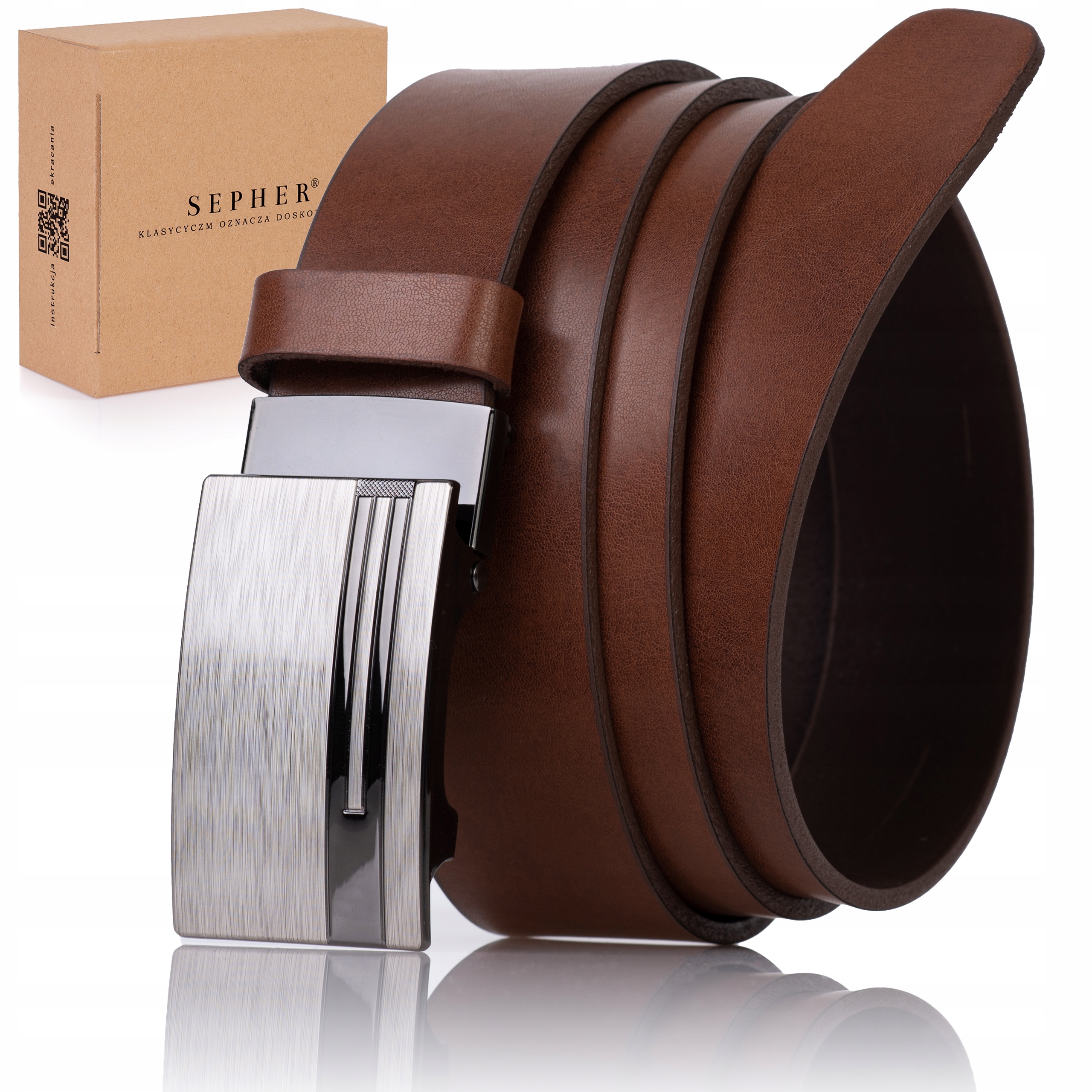 

Pasek Skórzany męski Klamra automat Brązowy spodni