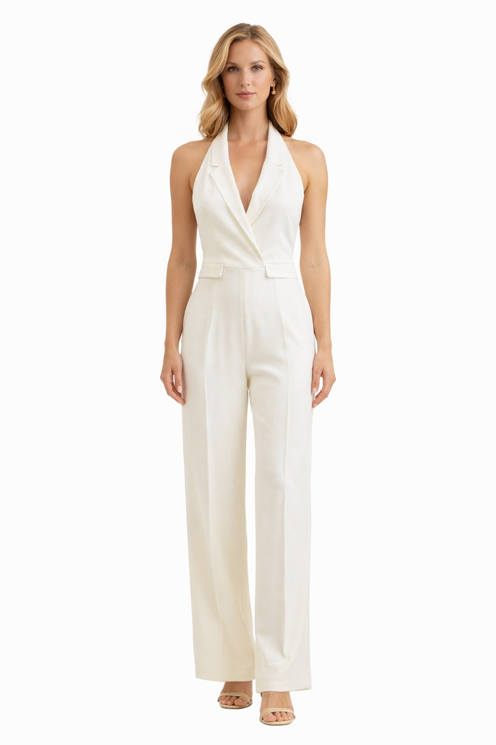 Boss Ecru Kombinéza S Hlubokým Výstřihem A Širokými Nohavicemi 36 I3C