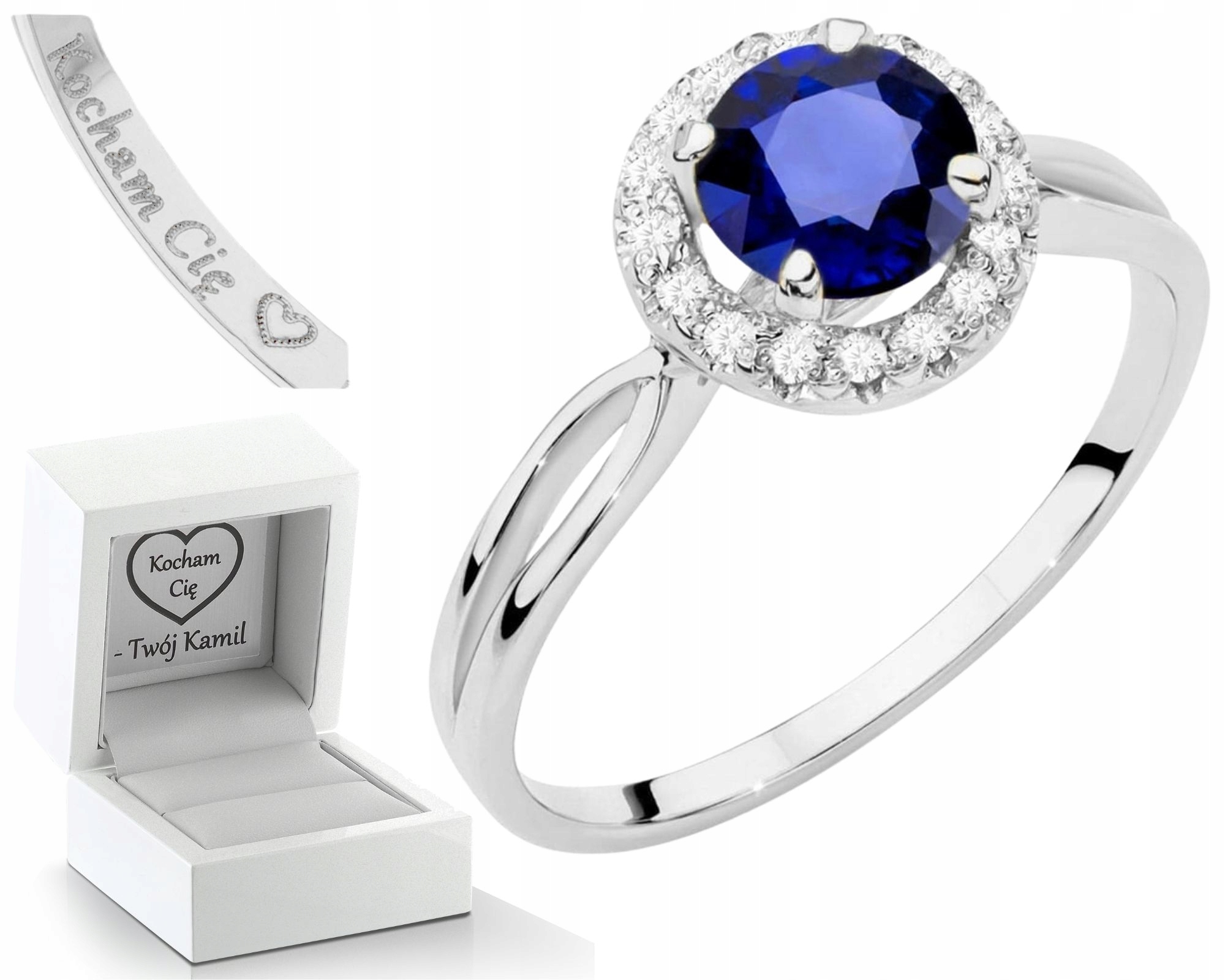 Bílé Zlato Prstýnek S Tmavě Modrým Safírem A Brilianty Zlato 585 14K