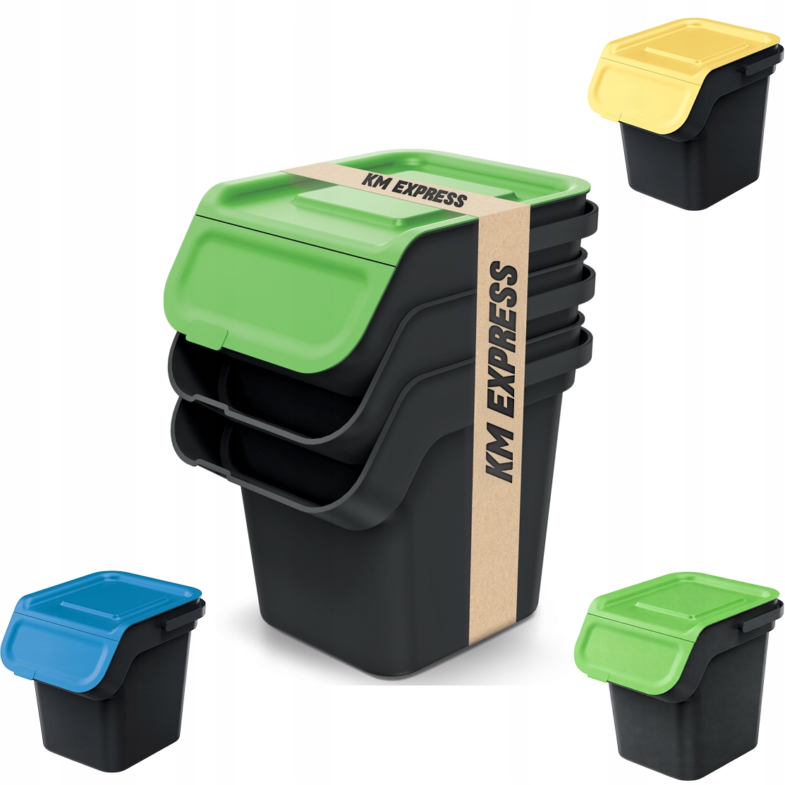 Levně Koše Na Třídění Odpadků S Filtrem 3 x 20L Sada 3 Komor