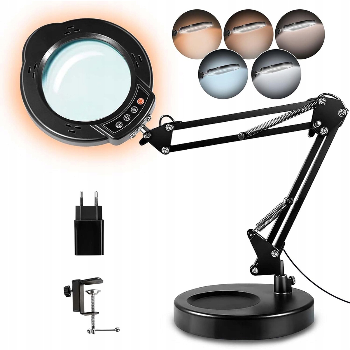 Lupa kosmetyczna czarna 10x z lampą LED średnica 105 mm