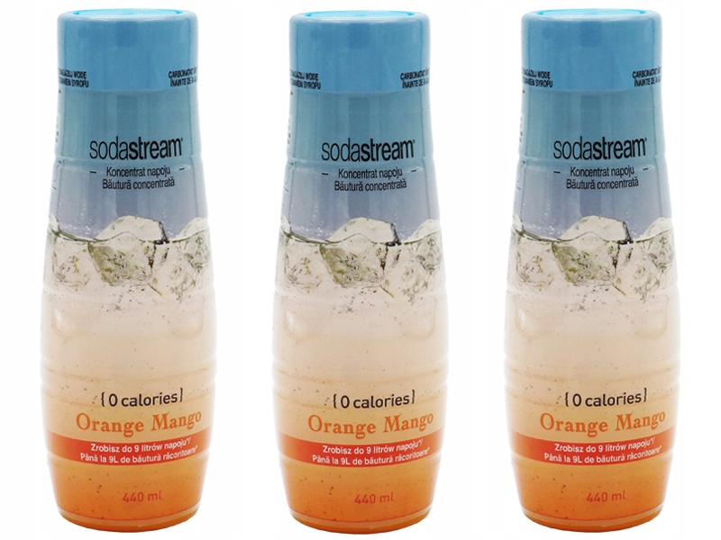 3x SYROP SODASTREAM KONCENTRAT POMARAŃCZA MANGO ZERO 9L NAPOJU z 440ml Marka SodaStream