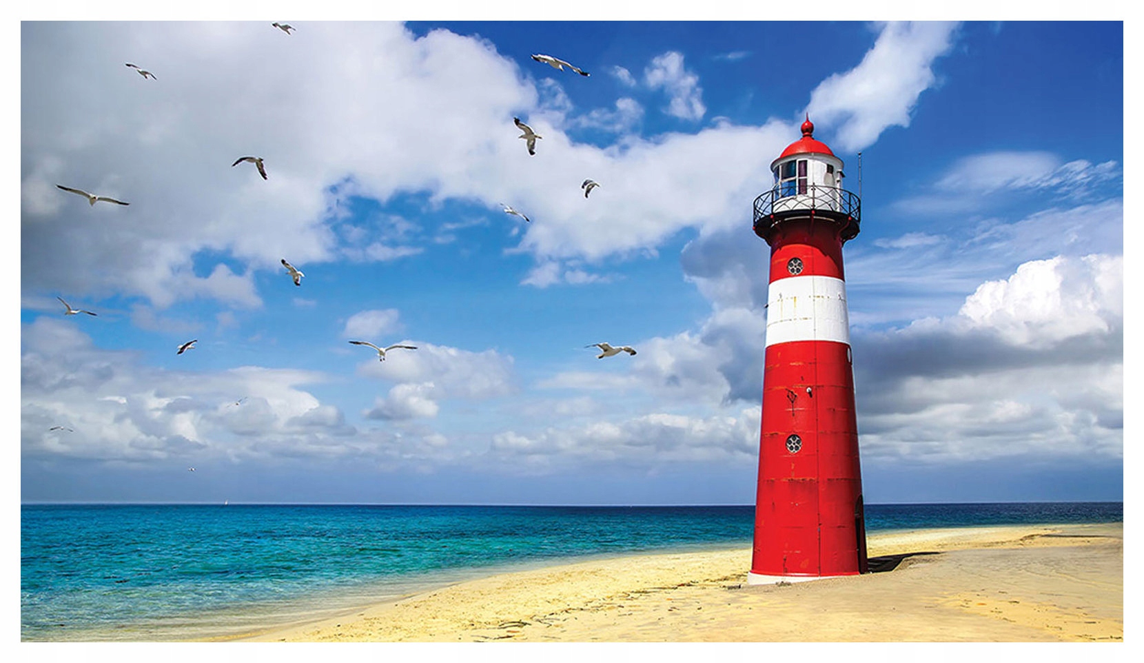 Fototapeta flizelina Moře Maják Mewy Pláž světle modrá 200x140 lepidlo