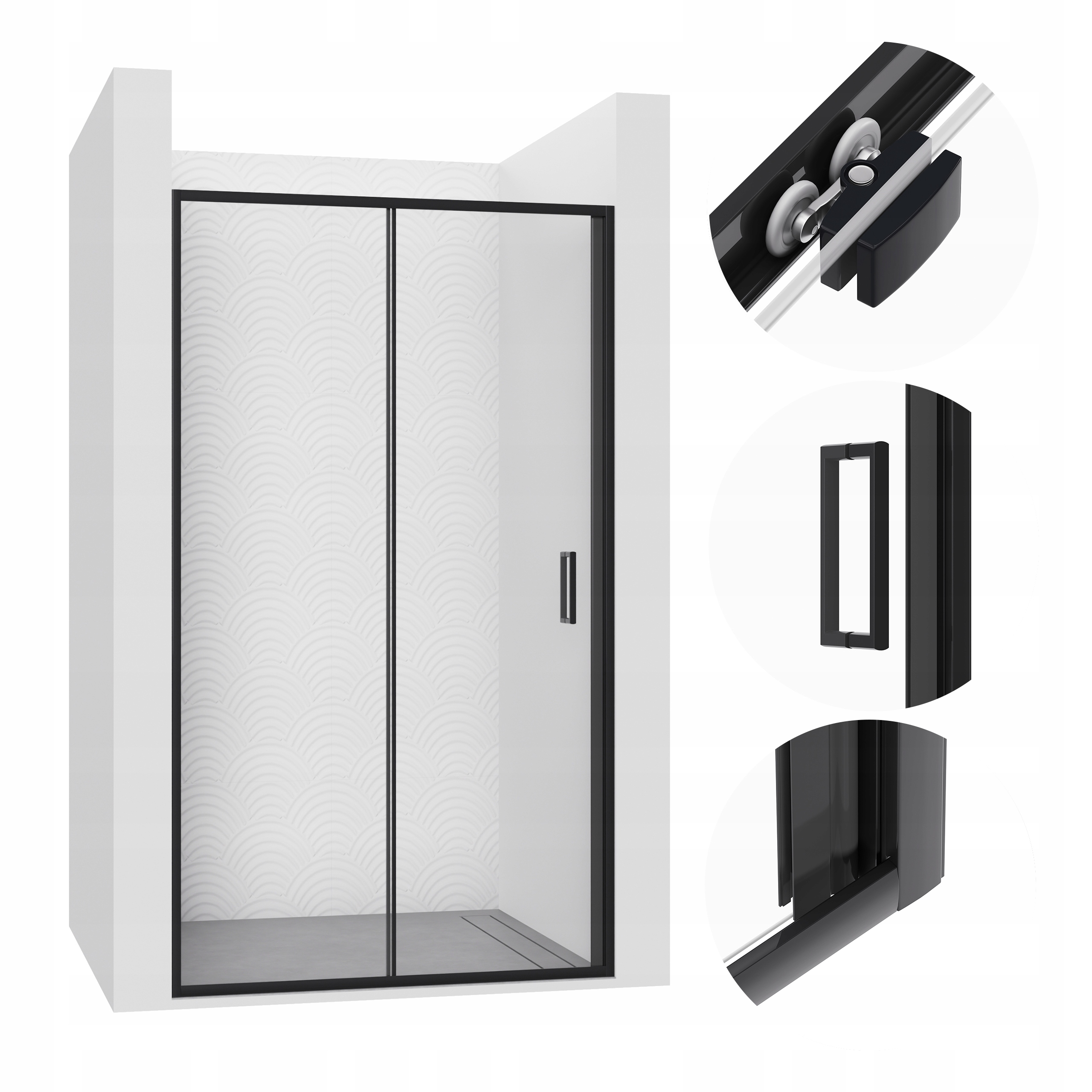 Drzwi prysznicowe do wnęki przesuwne 90cm kabina walk-in szyba ścianka