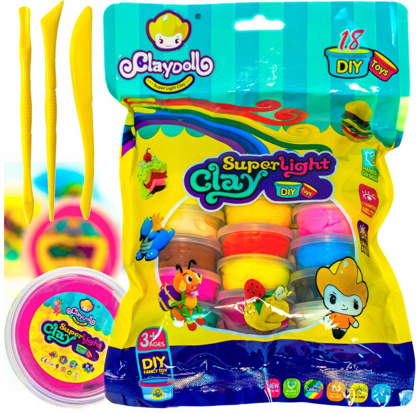 MAGICZNA PLASTELINA PIANKOLINA CLAYDOLL MASA PLASTYCZNA 18 sztuk +Akcesoria
