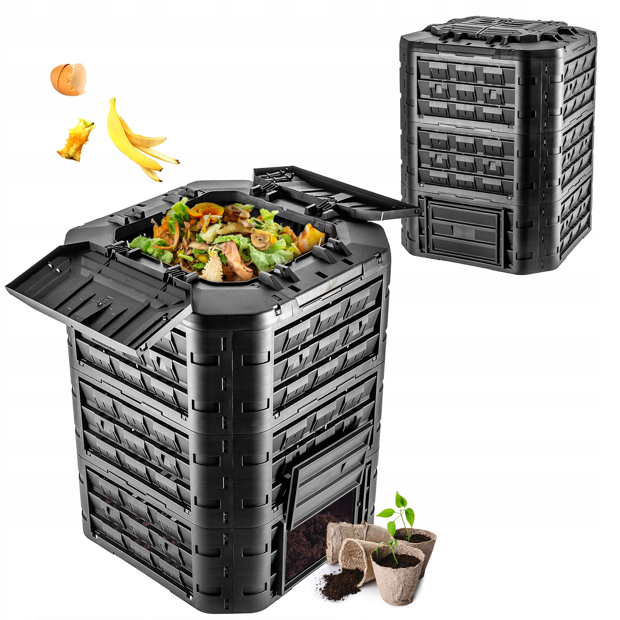Veľký Záhradný Kompostér, Modulárny, Celoročné Mrazuvzdorné Hnojivo 950 L
