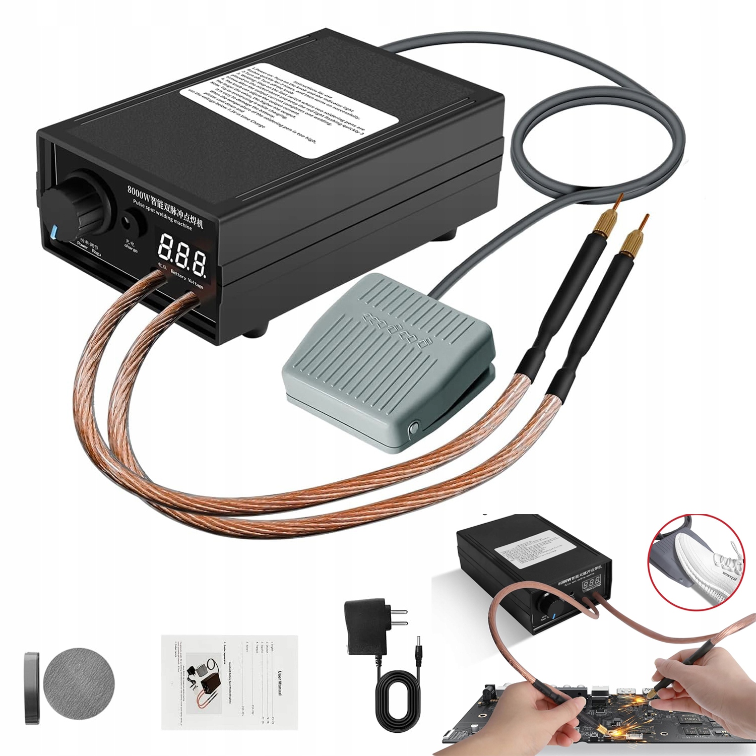 8000W Zgrzewarka Punktowa Duża Moc Professional Z Pedałem Do Ogniw 18650