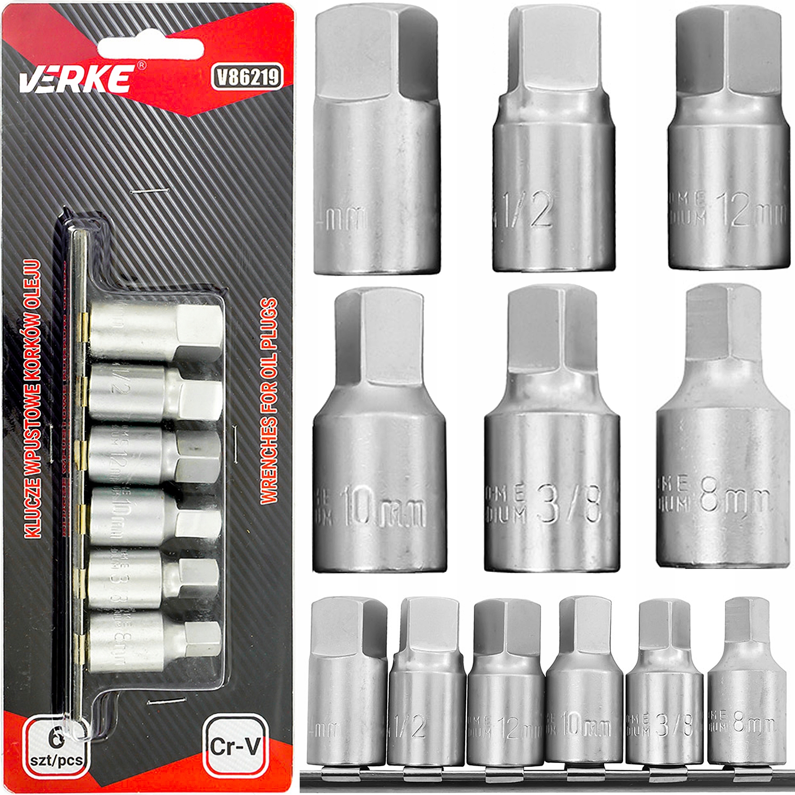 ZESTAW NASADEK KLUCZE NASADKI DO KORKÓW OLEJU 6 SZTUK ELEMENTÓW 1/2 3/8