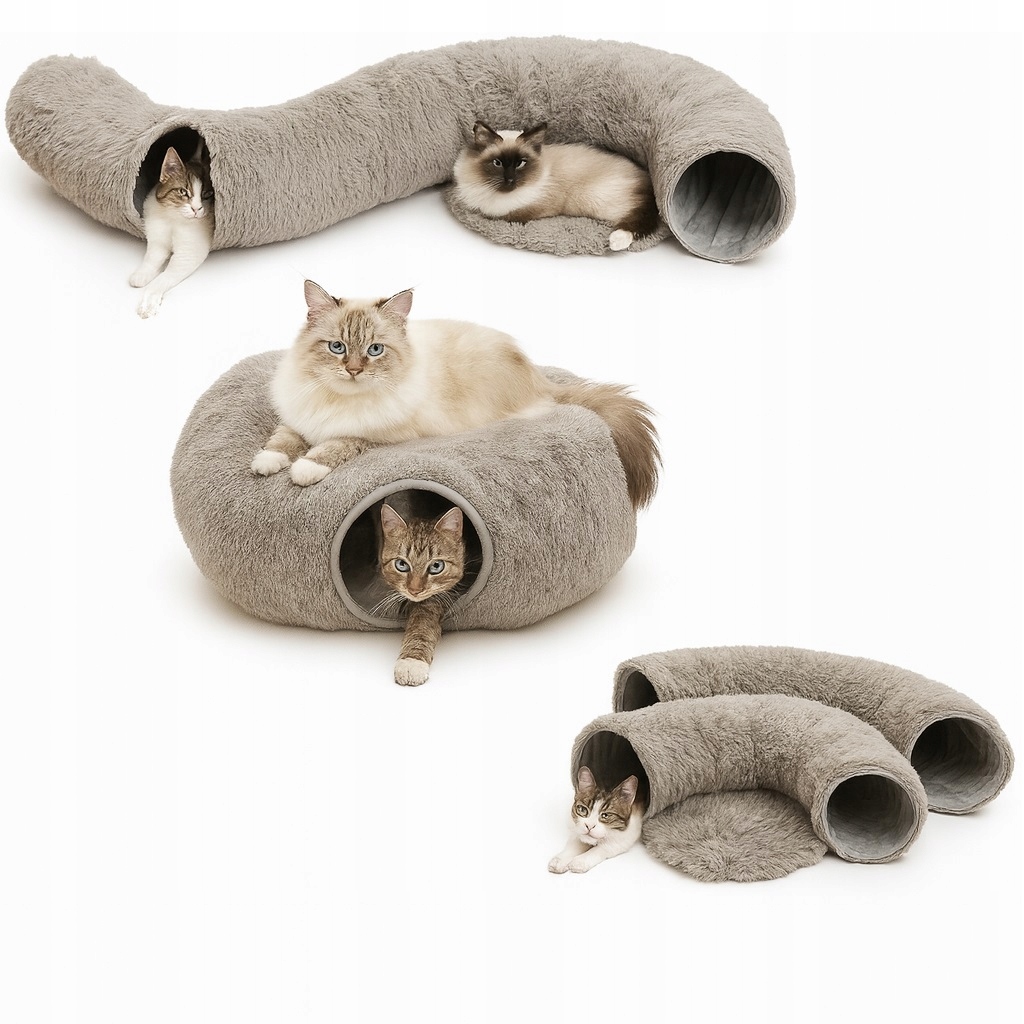 Levně Pelíšek Tunel pro kočky – Donut Polštář Šedá budka 80 x 80 x 30 (I058)