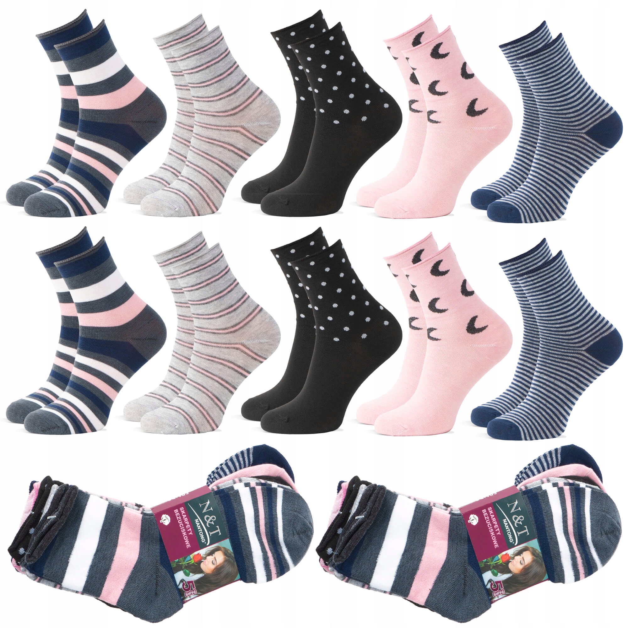 

10x Skarpety Damskie Długie Bezuciskowe Wzór 39-41