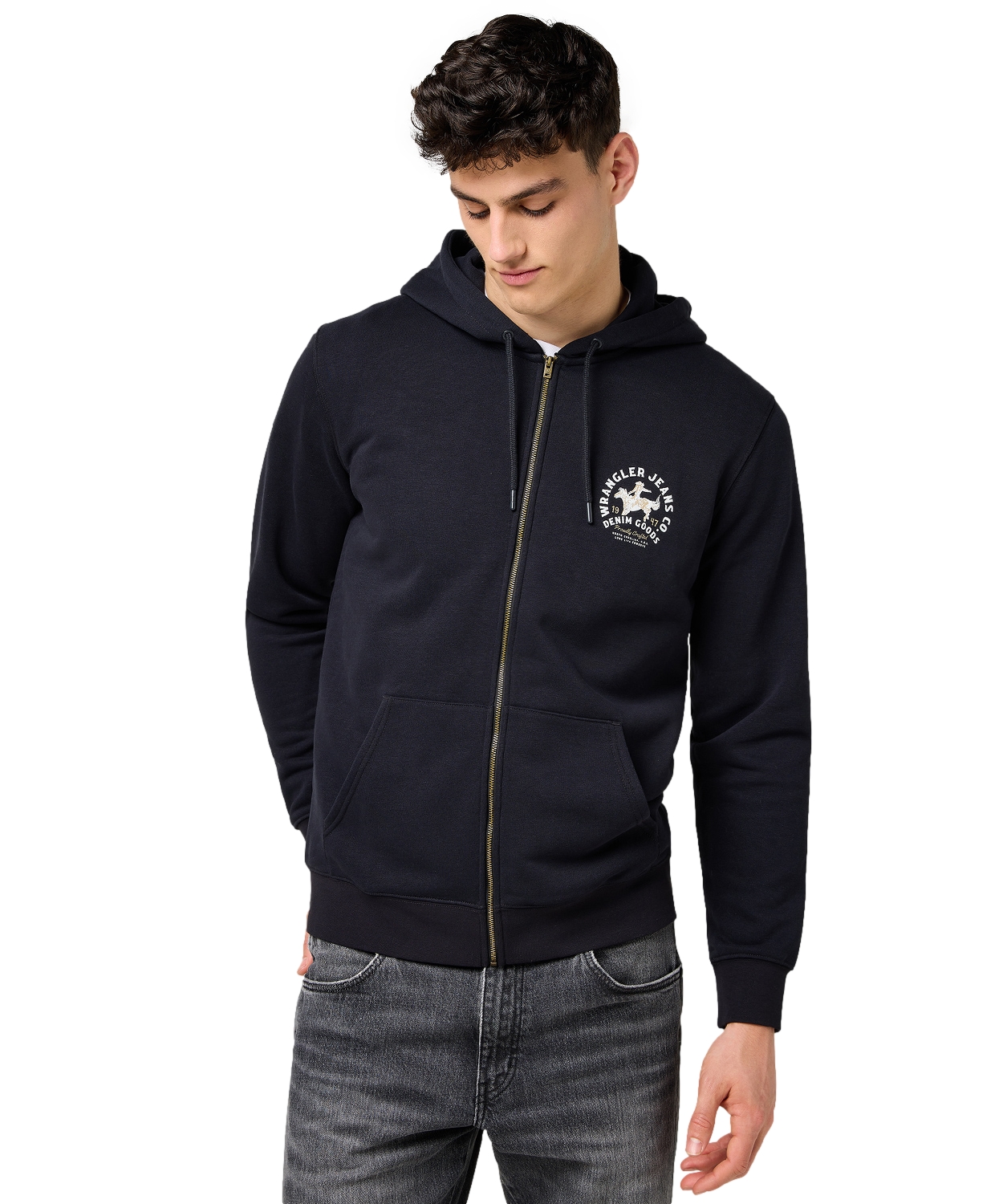 Mikina Wrangler Mikina s potiskem a zipem 112371462 Černá XL