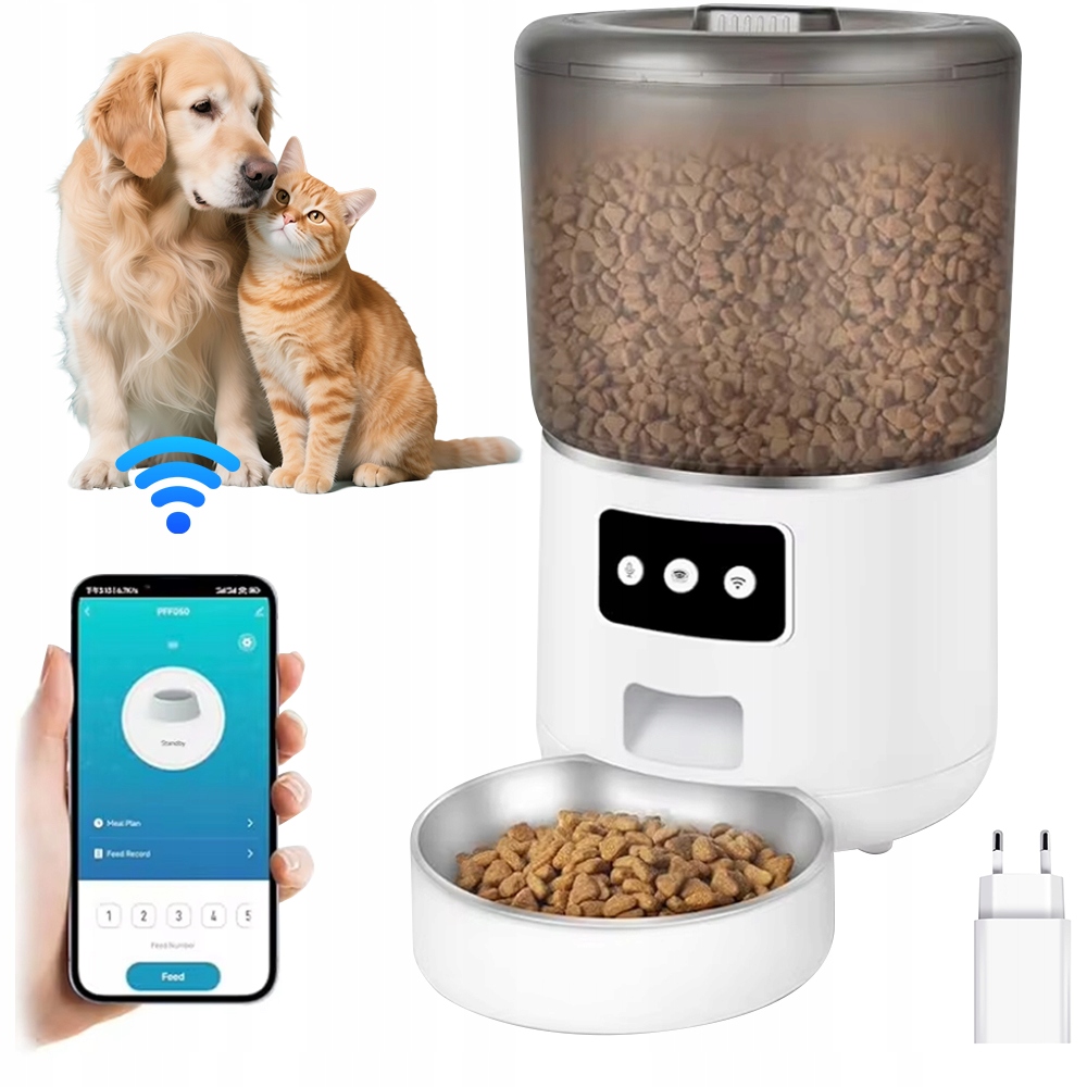 Levně Automatický Dávkovač Suchého Krmiva 4 L Wifi Smart App Pro Kočky Psa Králíka