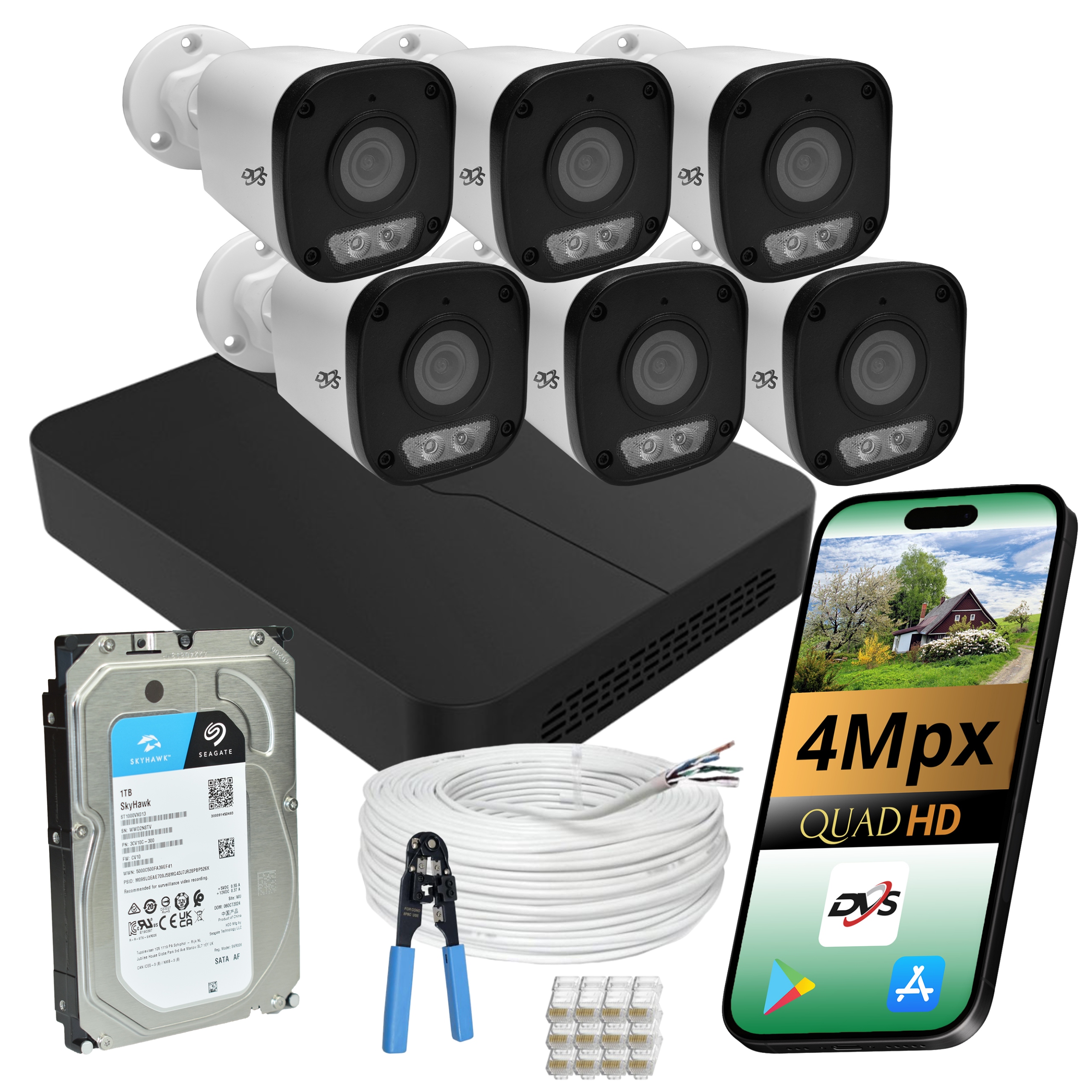Sada Kamera Na Monitorovanie Ip 6x Vonkajšia Poe Kamera Dvs 4Mpx Disk 1TB