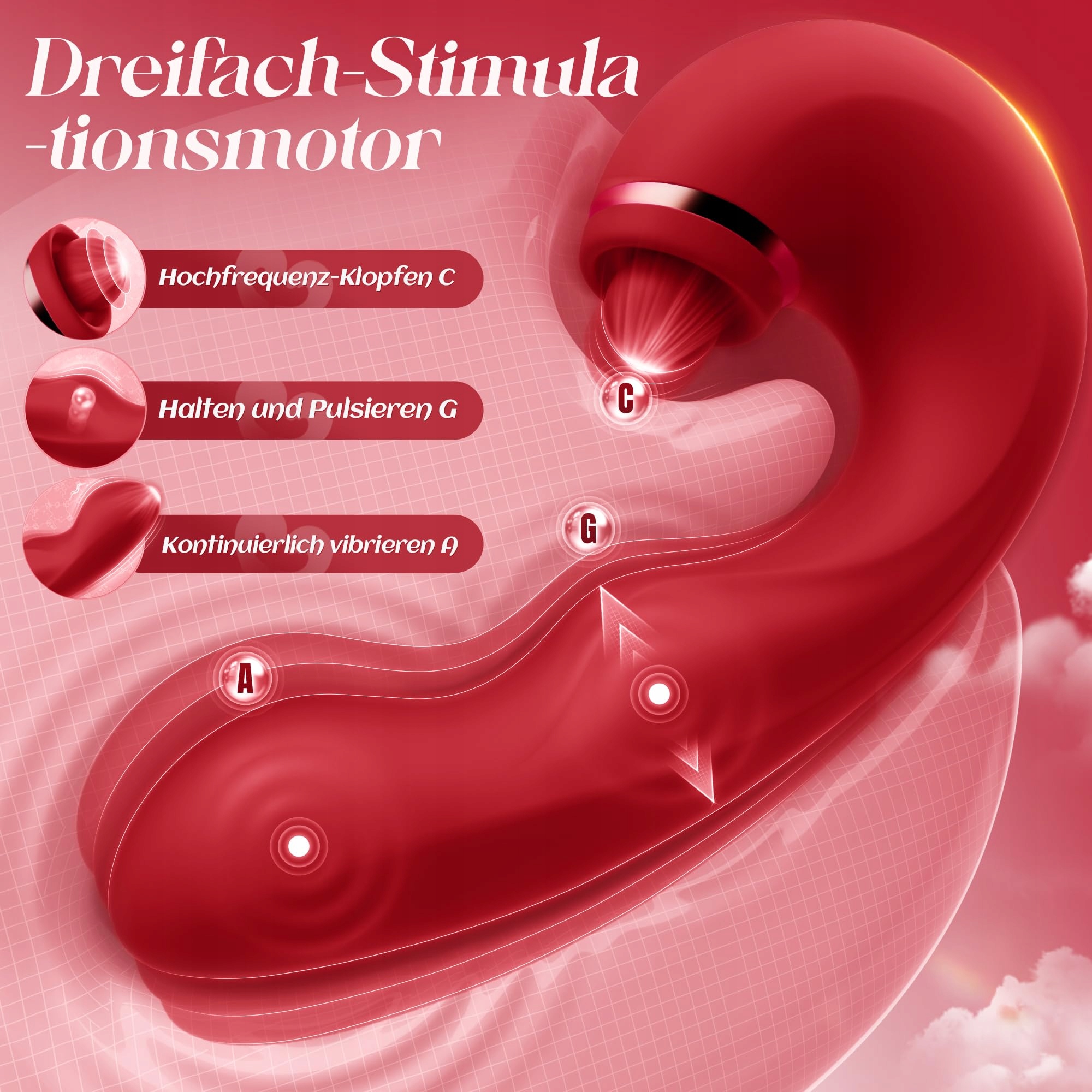 DILDO PULSACYJNY Dla Kobiet Klitoris G-Punkt Cichy Wibrator Czerwony — miniatura 2