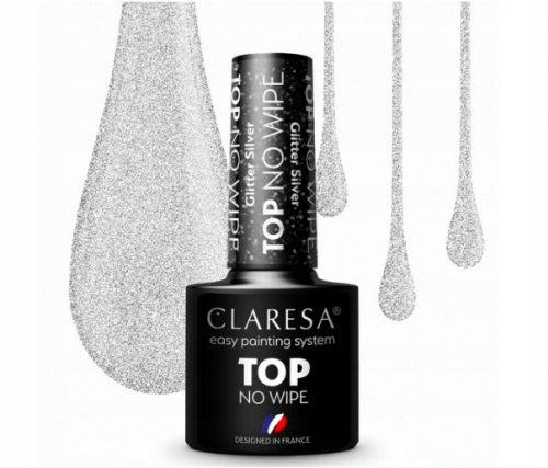 CLARESA TOP NO WIPE GLITTER BROKATOWY TOP SILVER