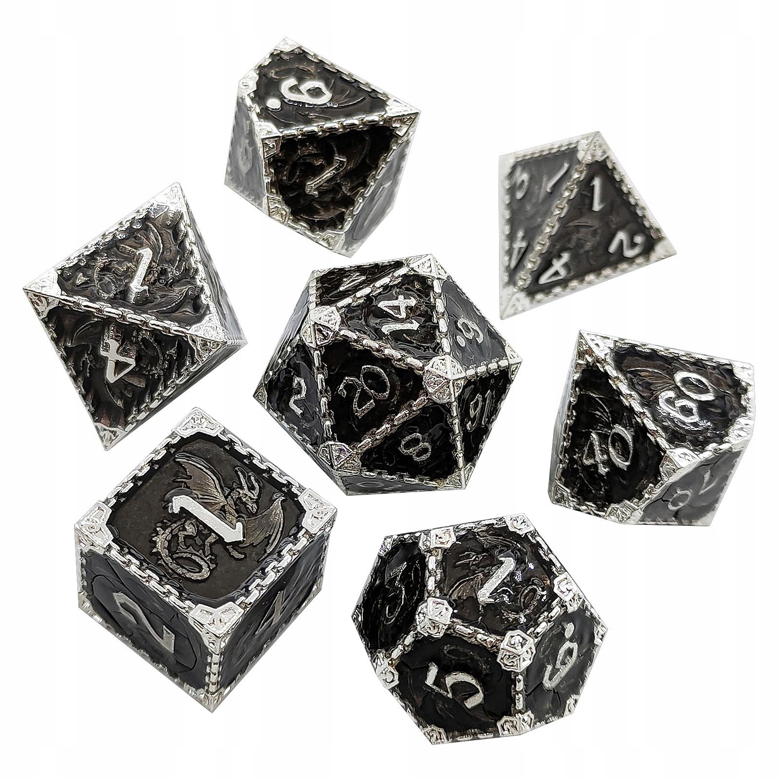 SMOCZA KLĄTWA ZESTAW 7 METALOWYCH KOŚCI RPG