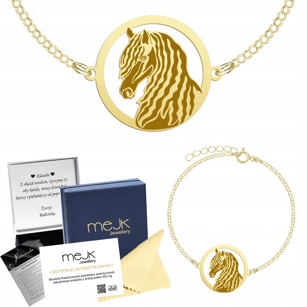 Zlatý náramek s fríským koněm 925 Řetízek Šperky Gravírování