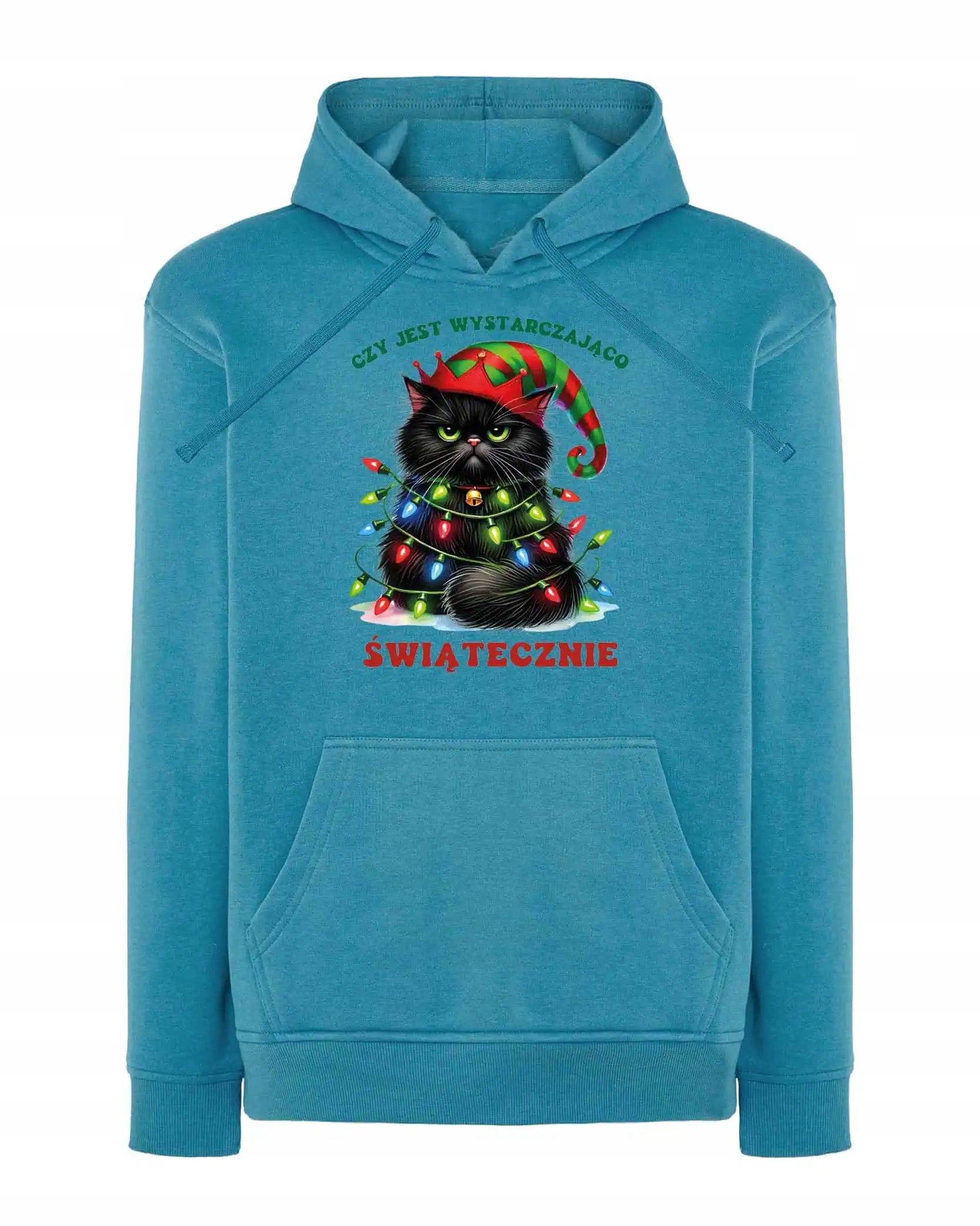 Mikina s kapucí Vánoční Vánoce Legrační kočka Světle modrá M
