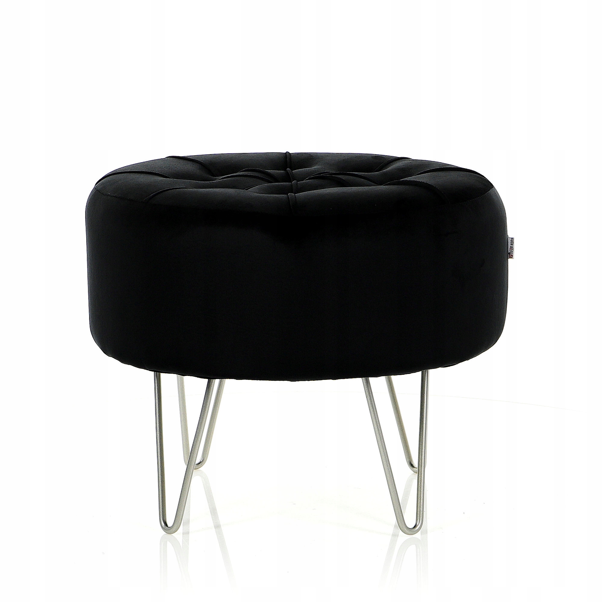 Pufa Welurowa Srebrna Czarna Welur podnóżek 38cm Wysokość mebla 38 cm