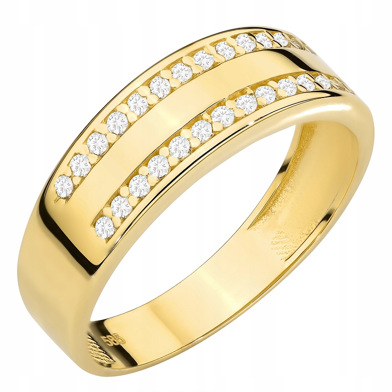 Klasický Zlatý Prstýnek pr. 585 Prsten s zirkony 14k vel.18