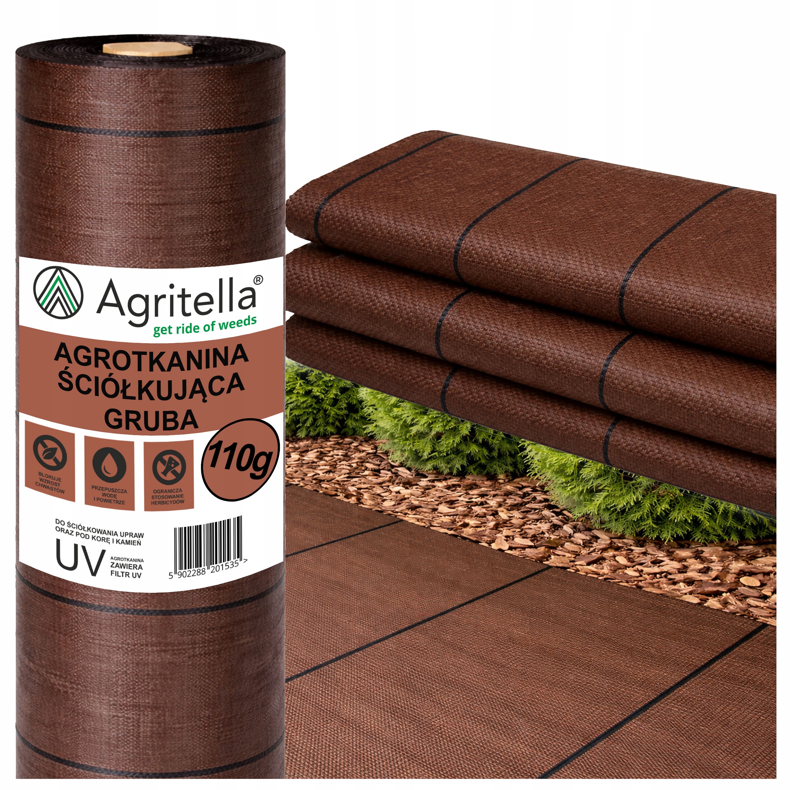Agrotkanina 1,6x100m Premium 110g Brązowa Uv Mata Ściółkująca Na Chwasty