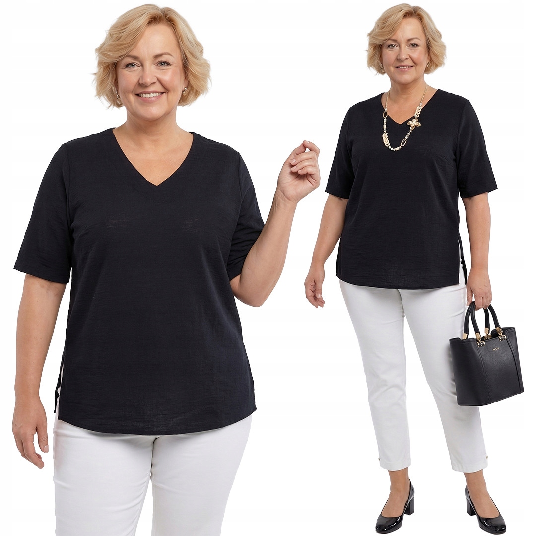 Bavlněná černá halenka s výstřihem do V plus size velikost 62