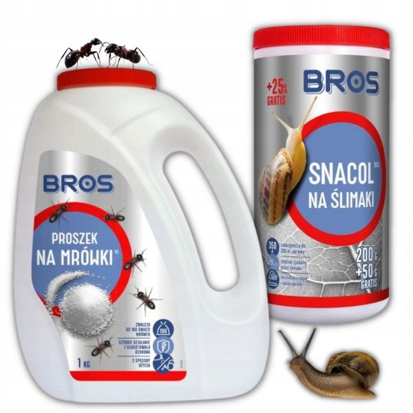 Proszek na mrówki 1kg Bros i granulat na ślimaki SNACOL 250g Skuteczne