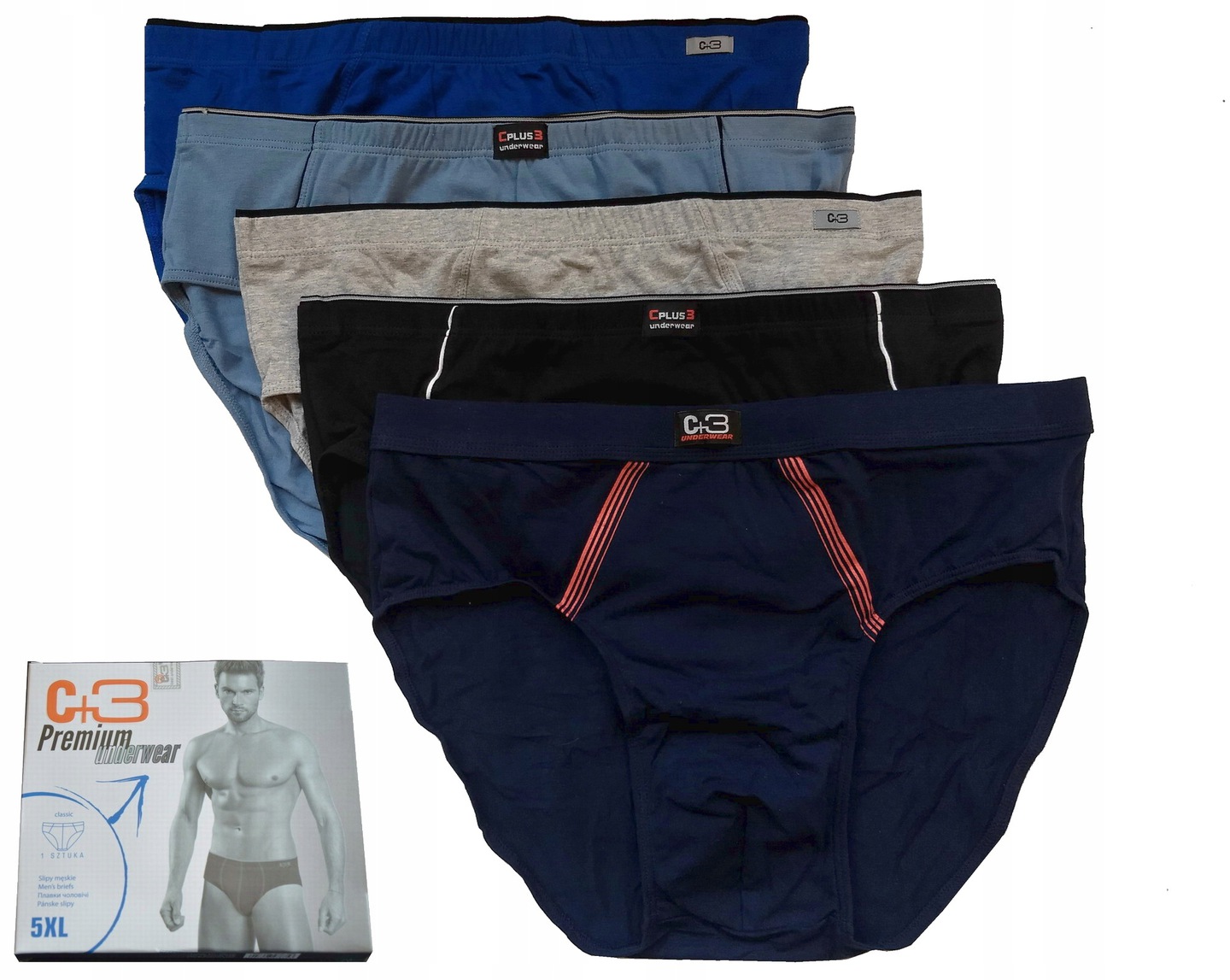 

5 Par Gratis! XXL Slipy Męskie C+3 majtki 2XL