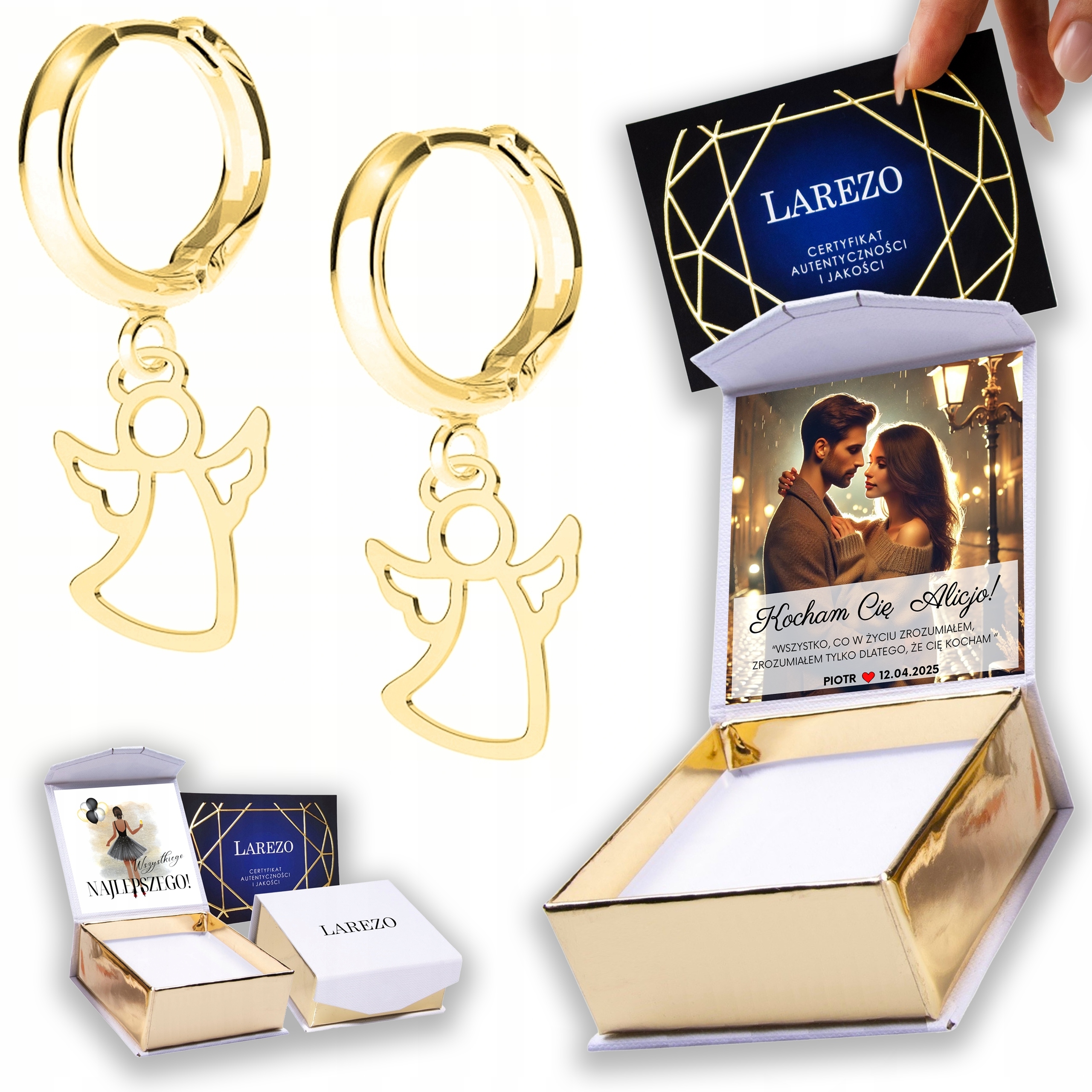 Zlaté Náušnice 925 s anděly Andělé Chlapec Potisk