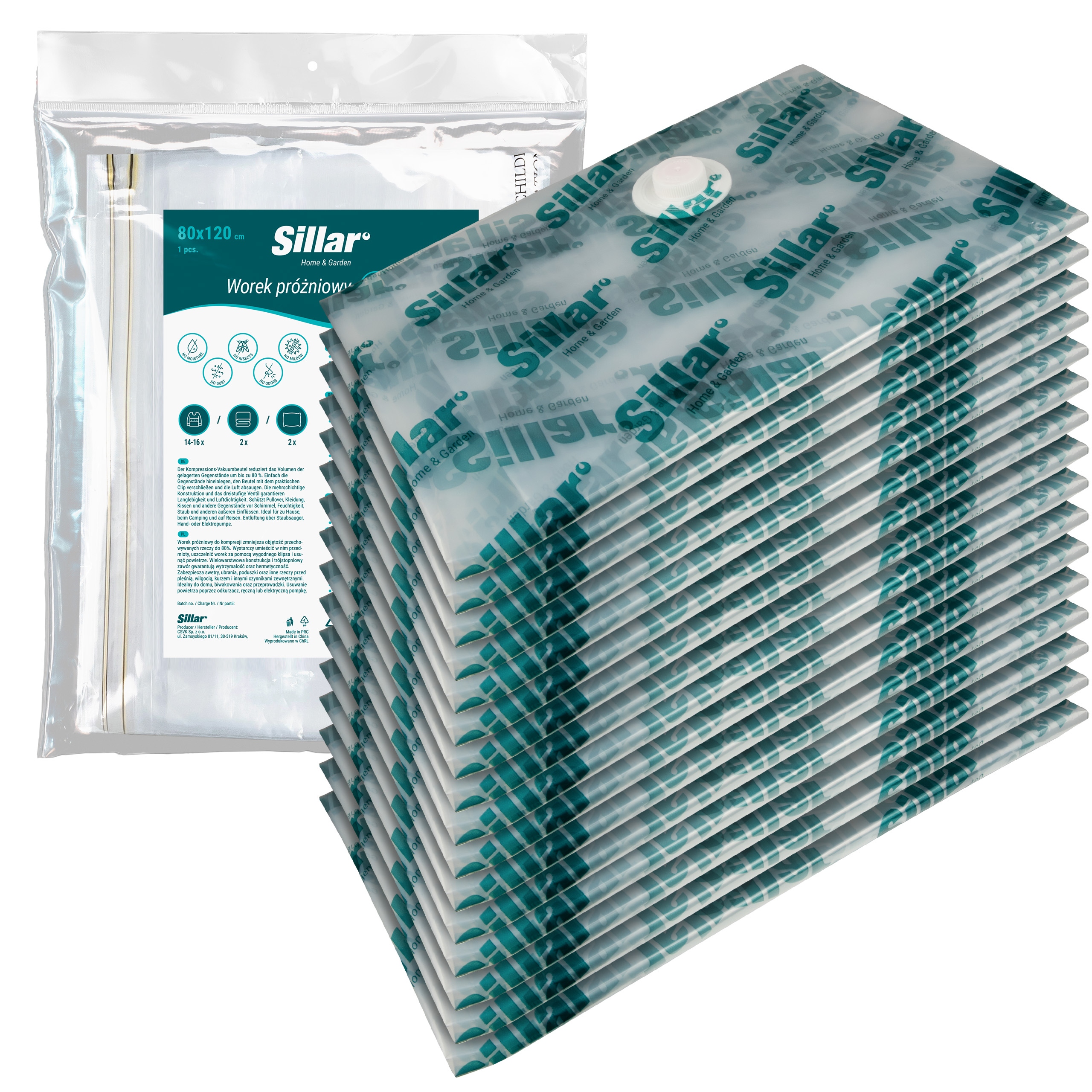 Levně Sillar vakuový pytel na oblečení 80x120 Pa/pe 80 mikronů 7 vrstev 16 Ks