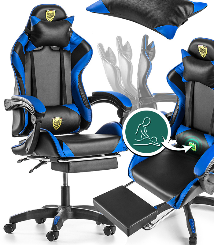 Herní Křeslo S Podnožkou, Modrá Černá, Kelímková, Kancelářská Otočná Barva