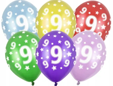 Balony kolorowe na 9 Urodziny Party 6 sztuk