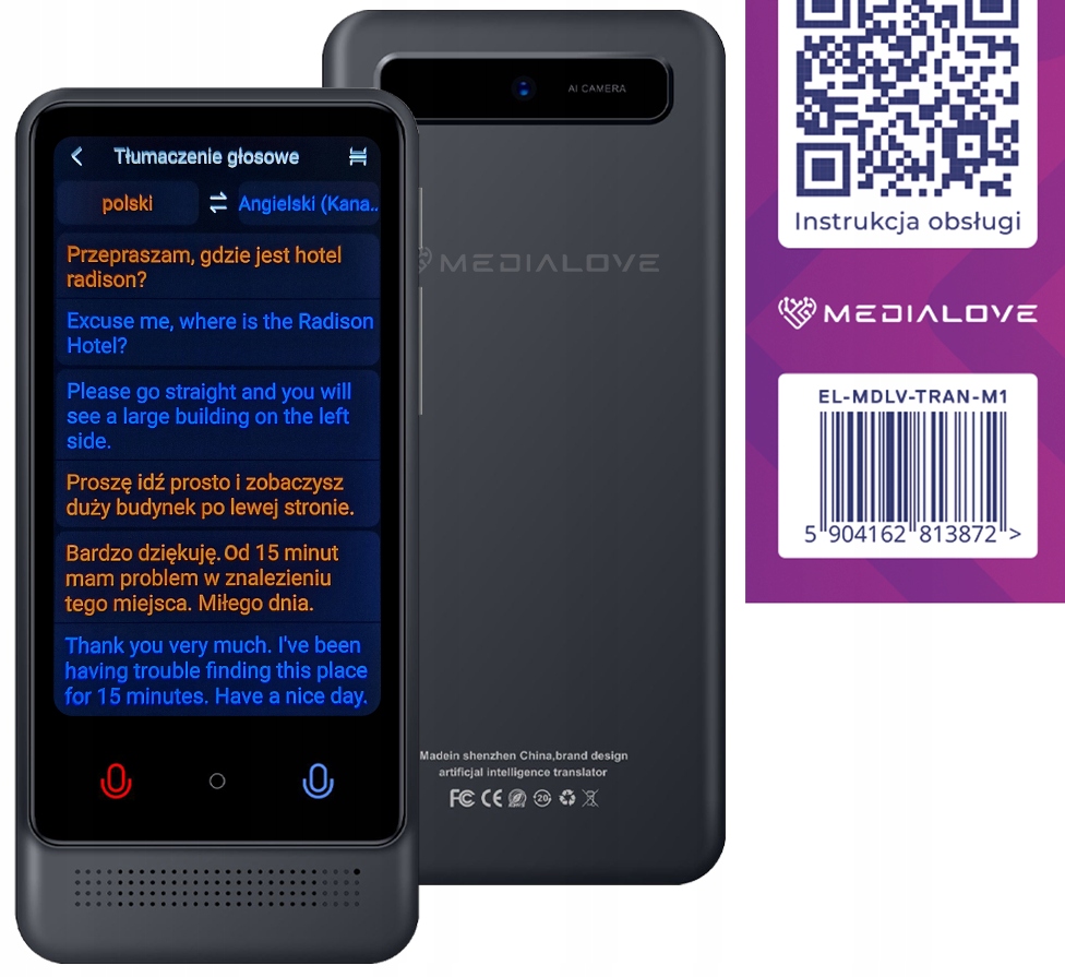 Elektroniczny Tłumacz Polski Offline bez internetu Aparat polskie menu Wifi