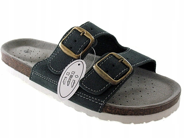 PROFILOWANE klapki DAMSKIE obuwie SKÓRZANE BIO 39 Kolor szary