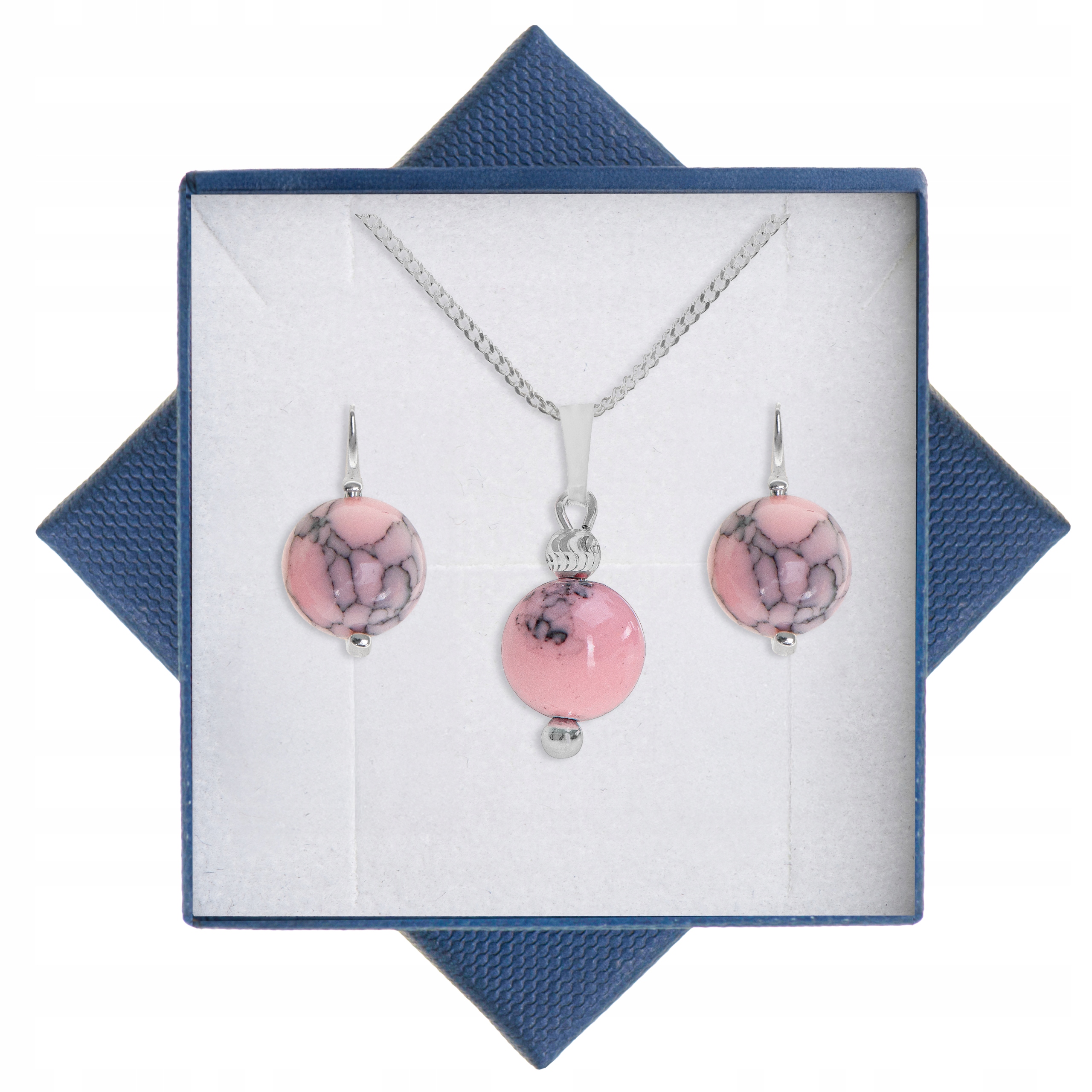 Stříbrný Komplet Přírodní Kámen Růžový Howlit Tyrkys Stříbro 925 Kule