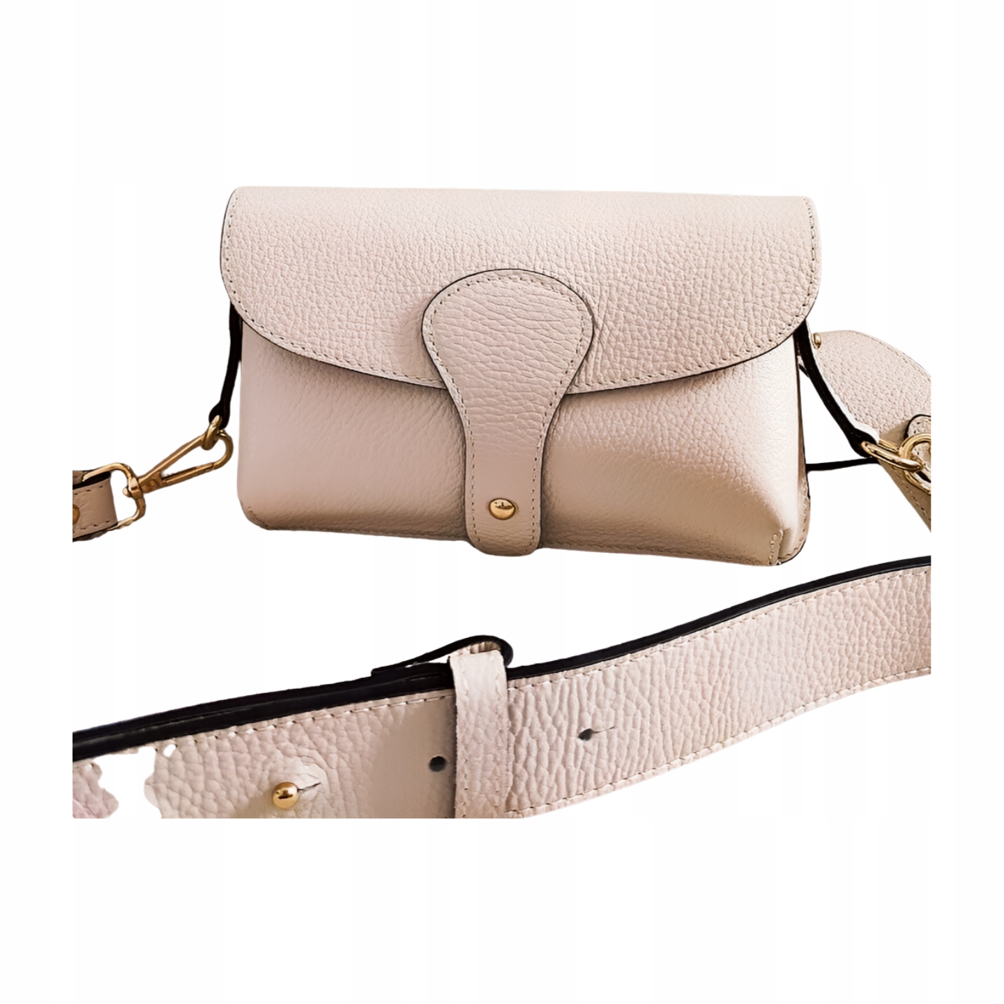 Laura Biaggi malá kabelka přes rameno kožená světle béžová s klopou