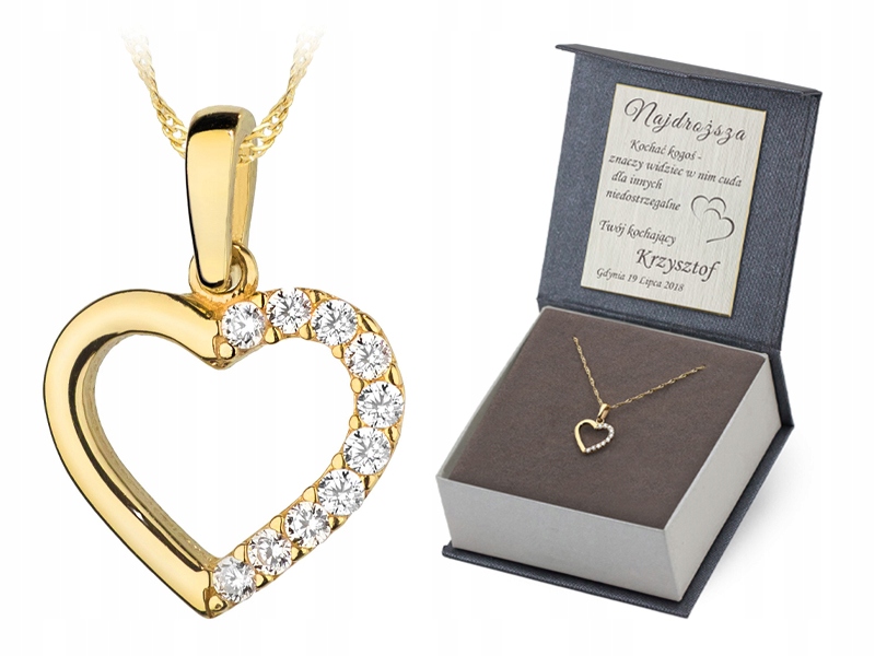 Zlatý Náhrdelník 38 Cm pr. 585 Přívěsek Srdce s zirkony Řetízek 14k
